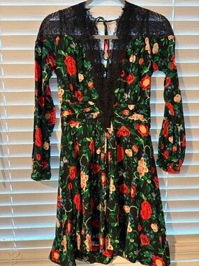 Anthropologie Black Lace-Trim Dress with Red Accent